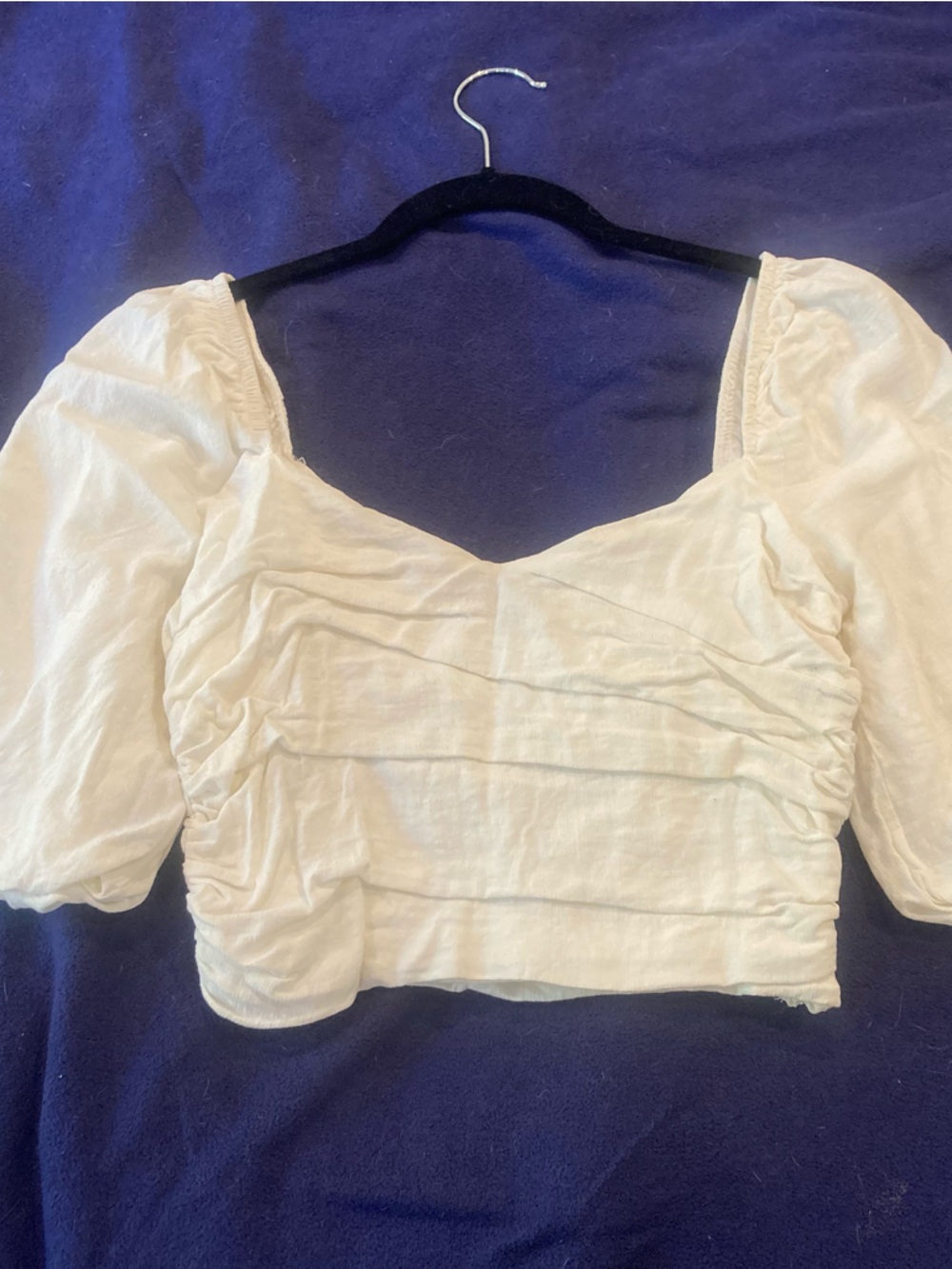 Lulu's White Ruched Puff-Sleeve Crop Top